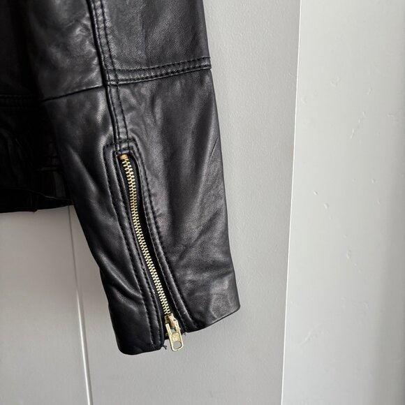 Michael Kors Cropped Black Leather Jacket Sz Medium - Picture 6 of 8